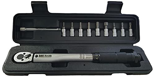 SOS Tools S1004-1/4'' Clé dynamométrique micromètre carré Outil 2-24 Nm/18-238,5 cm/lb avec embouts et barre d'extension