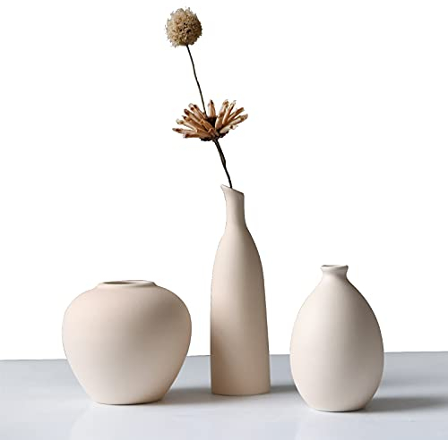 Abbittar Juego de 3 jarrones de cerámica, Estilo Minimalista para decoración rústica del hogar, decoración Moderna de Granja, decoración de Sala de Estar, decoración de estantes, decoración de Mesa,