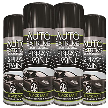 Classic Signature - 4 x Auto Extreme Black Matt Spray Paint 400ml Professional Quality, Perfect Finish for Cars, Bikes,Vans, Metal, Wood