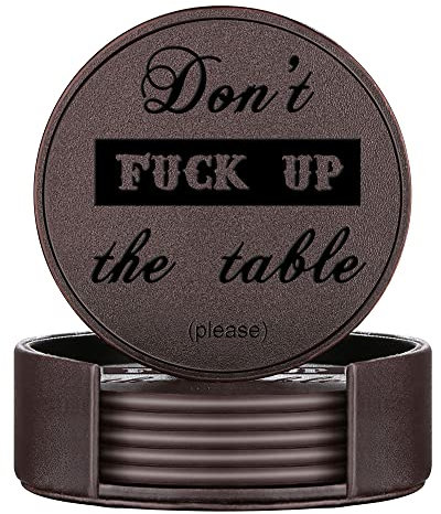 Thipoten Lot de 6 dessous de verre amusants en cuir avec support, protègent les meubles des marques d'eau, des rayures et des dommages (marron)