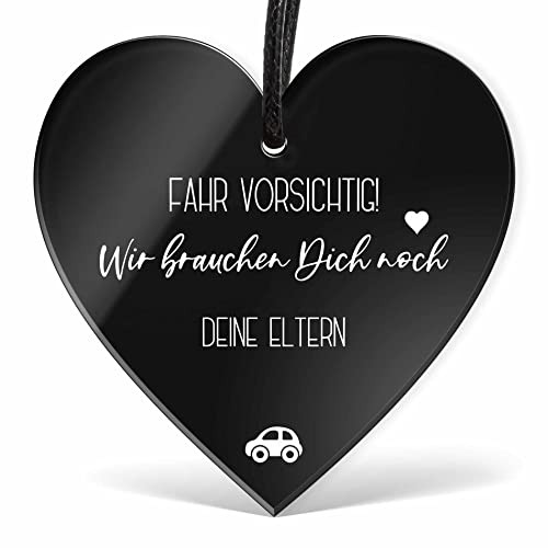 Personalisierter Auto Herzanhänger - Rückspiegel Anhänger schwarz mit Wunsch Gravur für Spiegel - Zubehör Innenraum Deko - Spiegelanhänger Autoanhänger als Glücksbringer - Frauen Männer Geschenk