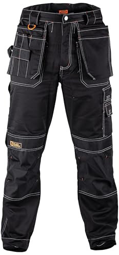 Black Hammer Men's Durable Lightweight Work Trousers Safety Cargo Pants for Men with Knee Pad & Multiple Pockets Professional Workwear for All Jobs Zilla Black (36W / 33L)