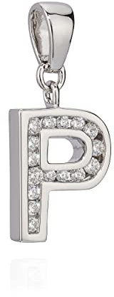 NKlaus 13x10mm Kettenanhänger Buchstabe P Silber 925 Anlaufschutz Zirkon weiß Alphabet 10020