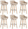 Lot de 6 Tabourets de Bar, avec Dossier et Repose-Pieds, Chaise Haute et Rembourrée, Surface en Lin, Hauteur d’Assise de 64 cm, Pieds en Bois Massif, en Tissu matelassé, élégant