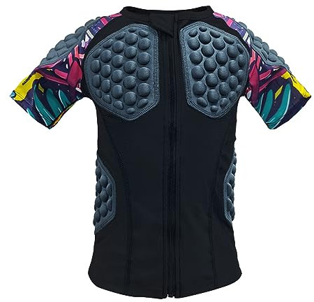 Topeter Maillot de compression rembourré avec protection de la poitrine, côtes, dos pour baseball, football, crosse, gardien de but et compétition sportive pour enfants (rose YM)