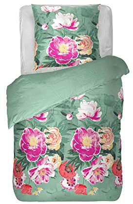 Bestlivings Bettwäsche 2-TLG. (Frühjahrsblumen Grün) 100% Satin Baumwolle, 135x200cm und 80x80cm Set, kuschelig weicher Bettbezug - mit Reißverschluss