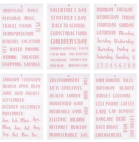 GORGECRAFT 6 Bögen 117St Geldumschlag-Etikettenaufkleber Rosa Budget-Blindaufkleber Etiketten Vinyl-Aufkleber Für Die Budgetierung Der Kategorie A6 Budget Cash Binder Wallet Finance Planner Organizer