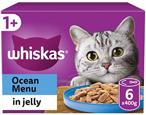Whiskas 1+ Fish Selection in Jelly Pack of 6 x 400 g Cans, Adult Cat Wet Food
