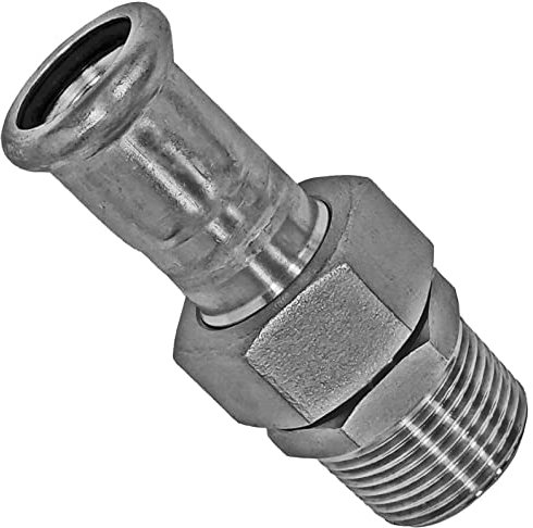Pressfitting aus Edelstahl M-Kontur | Durchgangsverschraubung i/AG | 15 mm x 1/2 Zoll