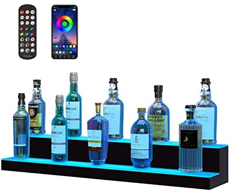 VEVOR LED-beleuchteter Flaschenständer, Weinregal, 2 Stufen, 101,4 cm, kommerzieller Getränkeständer, Acrylglas, mit RF-Fernbedienung und App-Steuerung, Home Bar