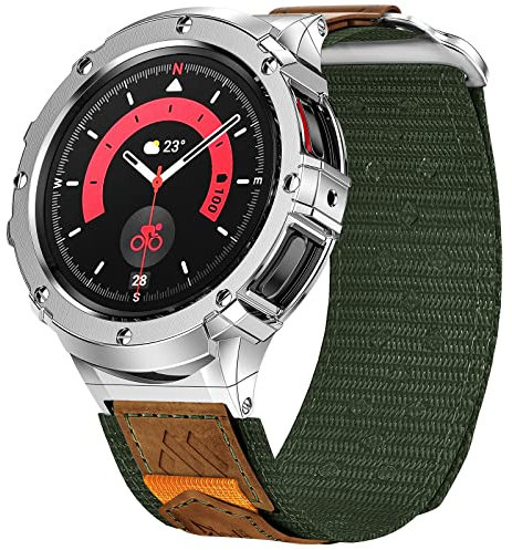 MioHHR Metall-Etui mit Armbändern Kompatibel mit Samsung Galaxy Watch 7/6/5/4 44mm, Herren Robuste geflochtene Nylon-Klettbänder und Edelstahl-Schutzhülle