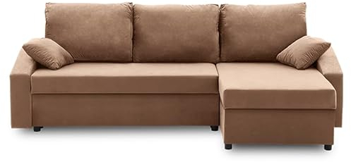 Ecksofa Hewlet Plus mit schlaffunktion - Funktionelles Design - Auswahl an Farben - Bettkasten - Rückenkissen - dekorative Kissen (MIKRO 48)