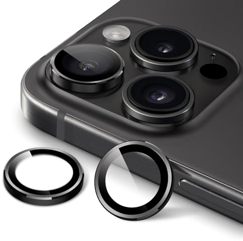 JETech Kameraschutz für iPhone 15 Pro 6,1 Zoll und iPhone 15 Pro Max 6,7 Zoll, 9H Panzer Schutz Glas Folie Individuelle Ring aus Metall, HD Klar, 1 Set (Space Schwarz)