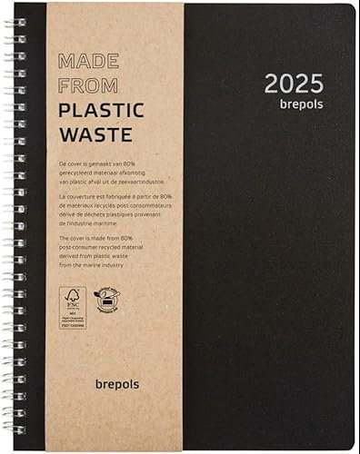 BREPOLS - 1 Wochenkalender Timing – recycelter Umschlag aus Polypropylen – Januar 2024 bis Dezember 2024 – Maße: 17 x 22 cm – Farbe Schwarz – Spiralbindung
