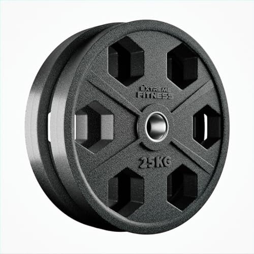 EXTREME FITNESS Rubber Olympic Weight Plate Sets 2 Barbell - Grip Handles for Strength Training and Weightlifting - 1.25 to 25kg Pairs (25KG x 2)