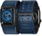 Tefeca Dual Series - Bracelet de rechange ultra large compatible avec Apple Watch/Apple Watch Ultra - Taille 49/45/44/42 mm - Cuir bleu avec adaptateurs noirs
