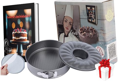 Molde pastel acero 2 piezas molde de pasteles Molde redondo de Pasteles tartas roscos de 24cm antiadherente Libro de Recetas digital (VALORADO 7€) y 50 Papeles sulfurizados de silicona para Horno