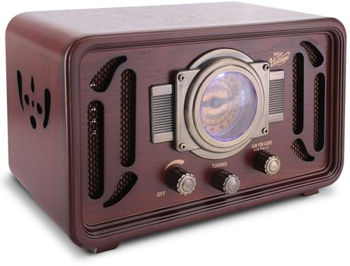 Pyle Retro Wireless Bluetooth Radio Speaker, Vintage Classic Style Sound Receiver System with Built-in Stereo Speakers, USB, SD Card Slot, AUX, RCA, MP3, AM/FM Tuner