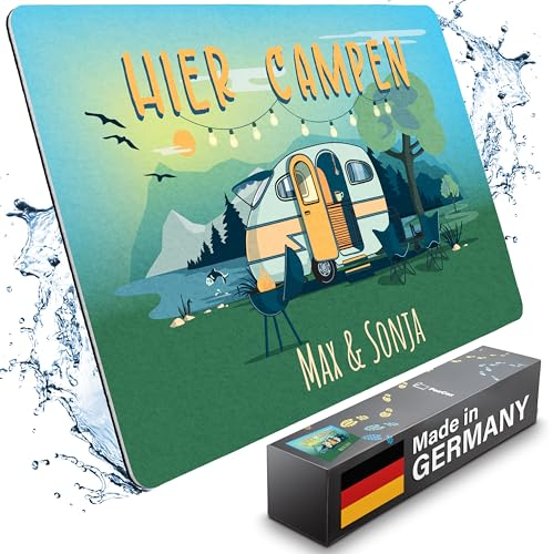 Personalisierbare Camping Fußmatte - Made in Germany: Das perfekte Camping-Geschenk, Fußmatte Camping 40x60 cm. Camping Gadgets und Wohnwagen Zubehör, mit Liebe hergestellt im Münsterland