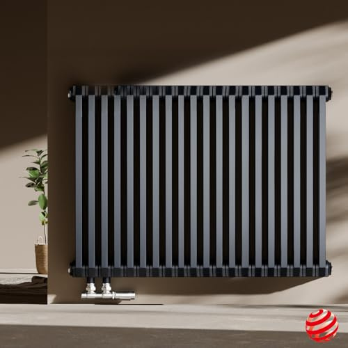 EMKE D-Form Design Heizkörper 600x840 mm, Horizontal Flachheizkörper mit Seitenanschluss, Doppellagig Paneelheizkörper Anthrazit 1383W