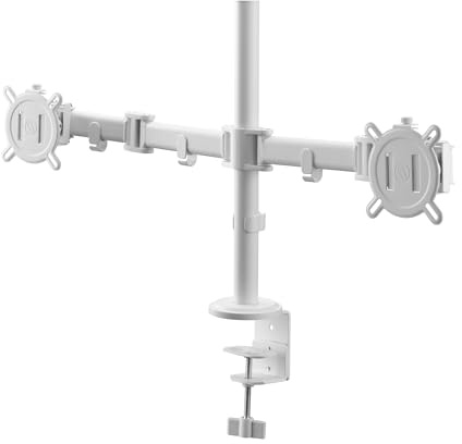 One For All Universal-Doppelmonitorarm für 13-32 Zoll – VESA 75/100 mm – Höhenverstellung – Neigen (90°), Schwenken (180°) und Drehen (360°) – Max. Gewicht – 8 kg pro Bildschirm – Weiss (DM2220)