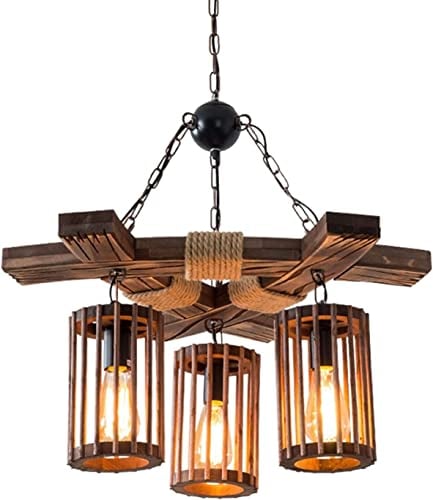 LUOYAOB Modern Pendelleuchte Industrieller Vintage -Holzkronleuchter, 3 Lichter Retro Brown -Metall -Anhänger Licht, Höhenverstellbares Glasschatten Deckenlampenlampe for Billardtisch Kücheninsel Bar