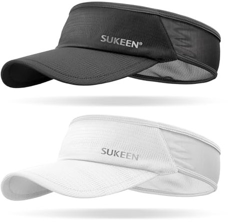 Sukeen 2 Pcs Lightweight Sun Visor Hat,Sun Protective Sun Visor for Women Men,Cool Elastic Visor with Perspiration Breathable Sweatband,Quick Drying Sport Visor Cap for Running Tennis Cycling Golf