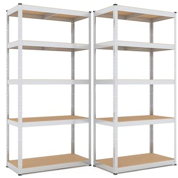 baudim - 2er-Set 180x90x40cm Schwerlastregal/Steckregal verzinkt mit 5 Böden je 175kg Tragkraft, Metallregal, Garagenregal oder Lagerregal, Kellerregal, Werkstattregal