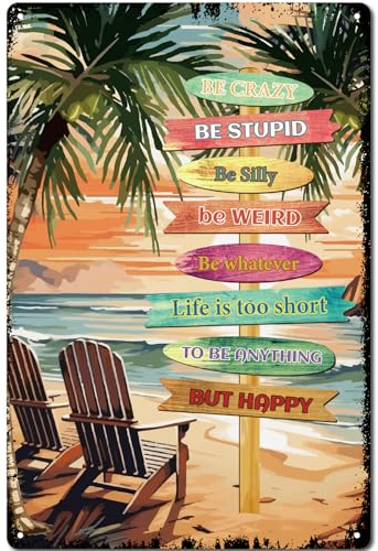 CREATCABIN Beach Metal Tin Sign Retro Metal Wall Decor Inspirational Quotes Vintage Plaques Gallery Wall Signs Retro Poster Home Decor Hanging Decoration for Yard Garden Home Indoor Outdoor 12x8 Inch