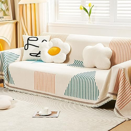 Bishilin Couchbezug 2 Sitzer Nordisch, Sofabezug Ecksofa Universal mit Gestreift 180x260CM Überwurf Sofa Chenille