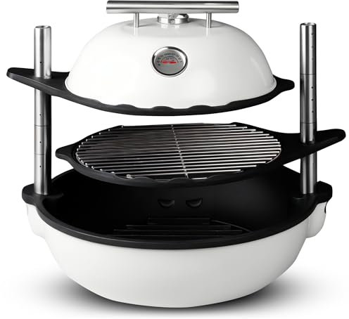 Bola Grill Master | Komplett Einstellbarer & Drehbarer Tisch-sicherer Holzkohlegrill (Meersalzweiß)