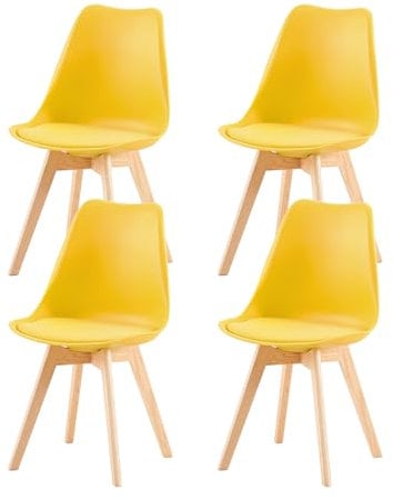 EGGREE Esszimmerstühle 4er Set mit Eichenbeinen Holz SGS Geprüft, Stühle Skandinavisch Design Modern Gepolsterter Küchenstühle Esszimmer Stuhl Holz, Gelb