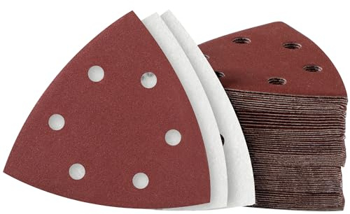 MIDO Professional Abrasive Dreieck-Schleifpads, 50 Stück, 93 mm, Körnung 320, 6 Löcher, Schleifblätter, Schleifpapier, Klett-Schleifpad