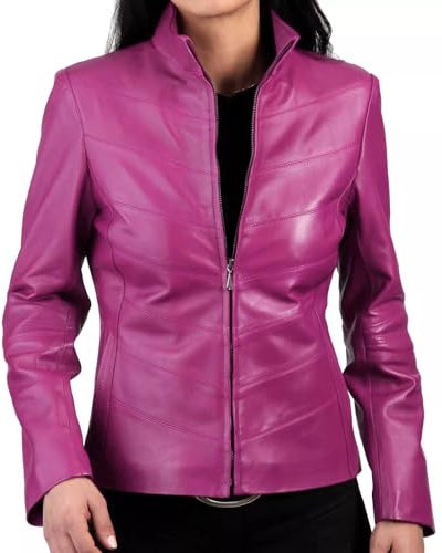 Damen-Lederjacke, Bomberjacke, Motorradfahrer, echtes Lammfell, Lederjacke für Damen, Pink, 3XL