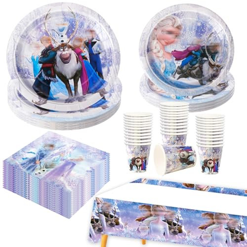 81 Pcs Party Decorations, Princess Party Supplies Blue Tableware Set Birthday Decorations Included Party Plates Cups and Napkins Table Cloth Banner for 20 Guests Boys Girls Chrildren