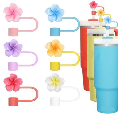 Yamobi Pack of 6 Flower-Shaped Straw Covers, Silicone Accessories, for Stanley Portable Straw Cover, Tumbler Flip Straw Lid, Silicone Straw Cap