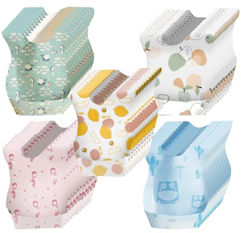 Kellegour 50 Stück Wegwerf Lätzchen,Wasserdicht Reiselätzchen,Einweg Reiselätzchen mit Food Catcher Tasche für Jungen und Mädchen Reisen Outdoor-Einsatz