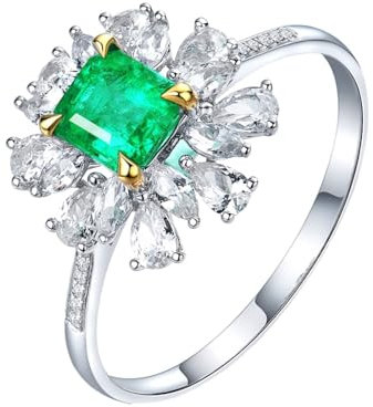 ANAZOZ Ring für Damen Gold 750, Damen Hochzeit Ringe Weissgold mit Labor Smaragd 1 Karat und Moissanite größe 56