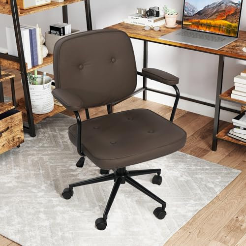 Fullwatt Bürostuhl mit Armlehnen, Bürostuhl Ergonomisch, Höhenverstellbar, bis 120 kg, 360° Drehstuhl für Haus, PU Leder, für Büro, Homeoffice, Braun (Braun)