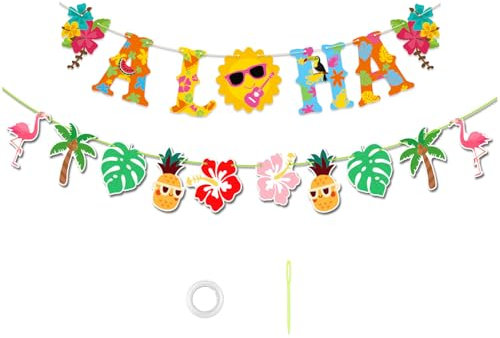 ParPix Hawaii Deko Girlande, Hawaii Party Deko Set,Aloha Hawaii Deko Banner+Flamingo Blätter Girlande,Sommer Pool Party Deko,Tropische Girlanden für Geburtstag, Beach,Dschungel,Gartenparty,Sommerparty