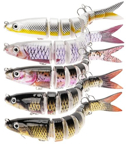 5 Stück Hecht Köder Set, Kunstköder Wobbler Hecht, Angelköder Crankbait, Fische Köder Swimbait lebensechter für Zander Barsch Forellen, Fishing Accessories