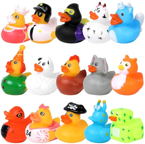 DERAYEE Badespielzeug Baby,Gummiente,Gummi Badeenten,Gummi Enten,Float und Squeak Mini Enten Badewanne Spielzeug für Kinder Dusche,Geburtstag(Spezial gummiente, 15PC)