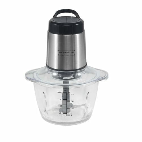 ROYALTY LINE, Picadora Multifunción 300W RLMCE300341 - Bol 1,2L, Acero Inoxidable, 2 Velocidades, Cierre de Seguridad, Alfombrilla Antideslizante, Fácil de Limpiar, Ideal para Picar y Mezclar