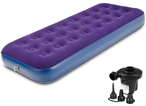 Victoper Inflatable Mattress, Quick Air Bed Blow Up Bed Single Camping Mattress Flocked Surface Coil Beam Construction Quick Inflation Air Mattress Max Weight 227kg L188cm x W73cm x D22cm
