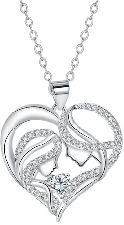 J.MUEN Mutter Tochter Halskette 925 Sterling Silber Herz Kette Anhänger Halskette Schmuck Geschenke für Mama Frauen