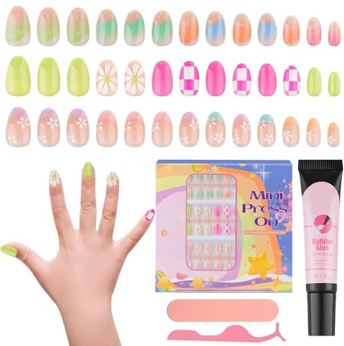 78 Pièces Faux Ongles pour Enfants, TOROKOM Ongles À Poser Pour Enfants Ongle Faux Pré-Collez Pour Enfants Ongle Courts Enfants Avec Dos Adhésif Collant Pour Filles 8-12 Ans (3 Packs Carré Fleur)