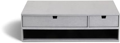 BIGSO TED Monitorständer – praktische Bildschirmerhöhung mit integrierten Schubladen und Kabelöffnung – Bürobedarf aus Faserplatte mit Papier – hellgrau