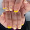 MLWSKERTY 24 Pcs Yellow Short Square French Tip Floral Artificial Nails For Party