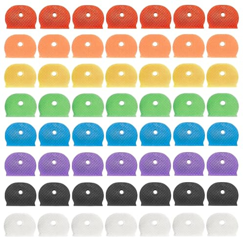 KEYRI 56 Pieces Key Covers Caps Coloured Key Caps Covers Tags | Key Toppers Flexible Key Covers Rings Key Identifiers Caps Small Key Cap Label for Easy Identifying House Door Keys Markers