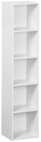 LOLAhome Estantería Librería Cubo con 5 estantes de Tablero de Laminado Color Blanco para Despacho, Librería, Dormitorio o Despensa de 132x30x23 cm
